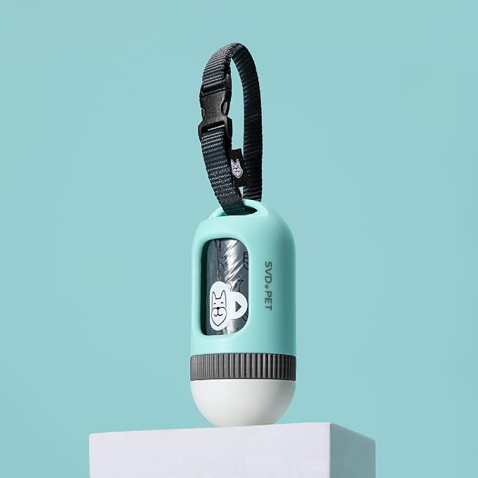 SVD.PET Dog Poop Bag Dispenser, Retractable Dog Waste Bag Holder for Leash, Pet Poop Bag Holder with 15 Bags, Dog Walking Accessory (Jade/White)