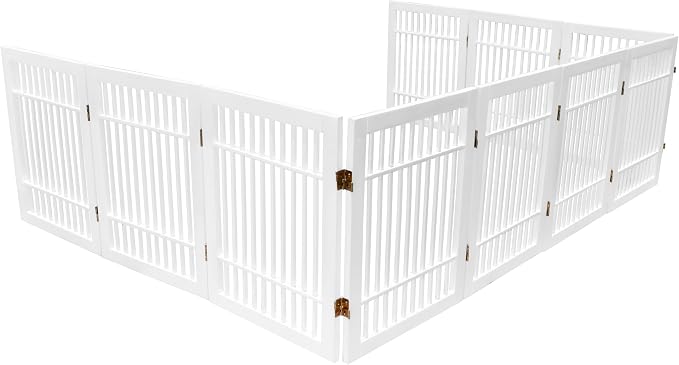 Urnporium Pet Dog Gate Freestanding, Strong Durable Folding Wooden Fence, Portable Acacia Hardwood Safety Barrier for Indoor & Outdoor Use (White Pet Gate, 10 Panel 24" Tall)