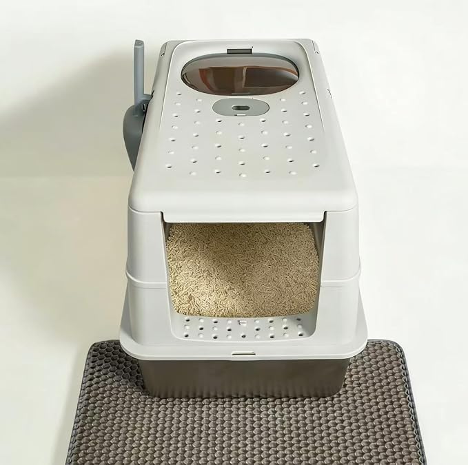 Enclosed Stainless Steel Cat Litter Boxs 21" L x12.2 W x 16.5" H with Litter Mat & Scoop.