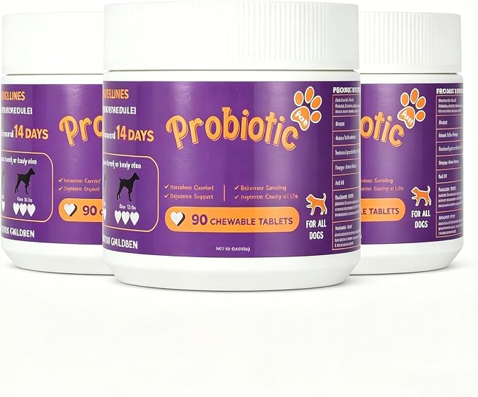 Dog Probiotic Chewable Tablets with Prebiotic, Apple Cider Vinegar & Papaya Powder, Pork Flavor Daily Digestive Supplement for All Breeds Dogs, 90 Count