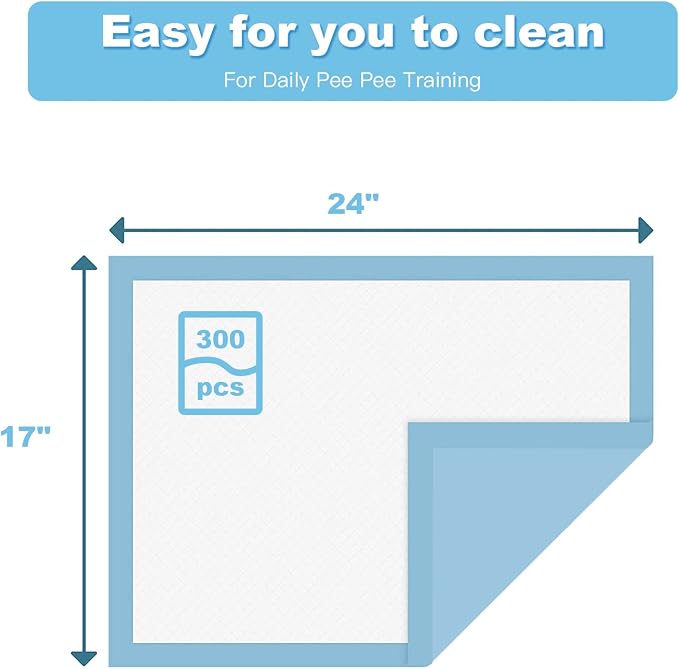 PETSITE Dog Pee Pads 24"x17"-300 Count, Dog and Puppy Potty Training Pads Super Absorbent & Leak-Proof, XL Disposable Pet Piddle Pad and Potty Pads for Dogs, Puppies, Doggie