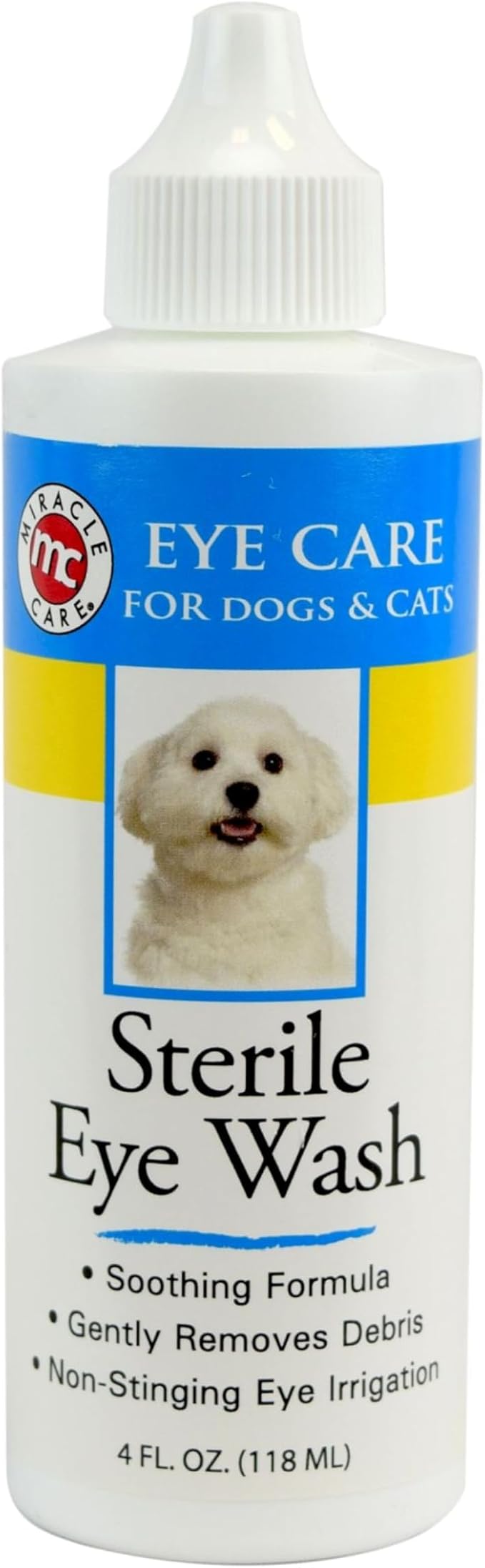 Miracle Care Sterile Eye Wash for Dogs and Cats, 4 Ounce, Soothing and Non Stinging Eye Drops to Remove Debris