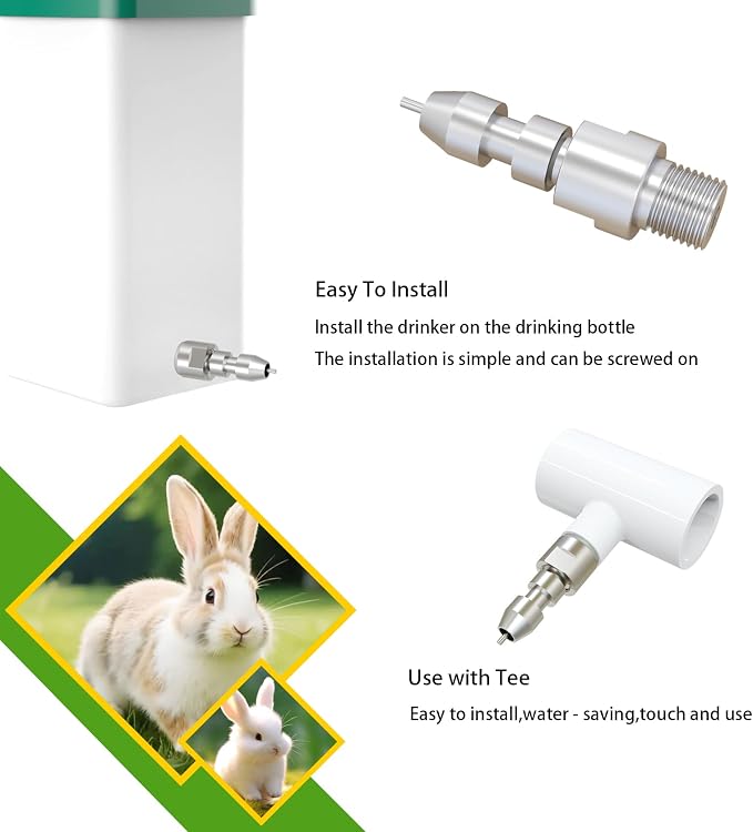 2pcs DIY Automatic Stainless Steel Rabbit Nipple Drinkers with Drill Bit (Silvery, 2pcs)