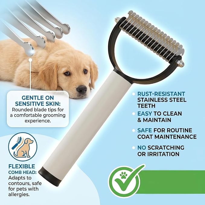 Pet Pro Grooming Tool for Dogs, Dual Sided Pet Grooming Comb, Deshedding Brush Removes Tangles Knots,Dematting Comb for Dogs and Cats