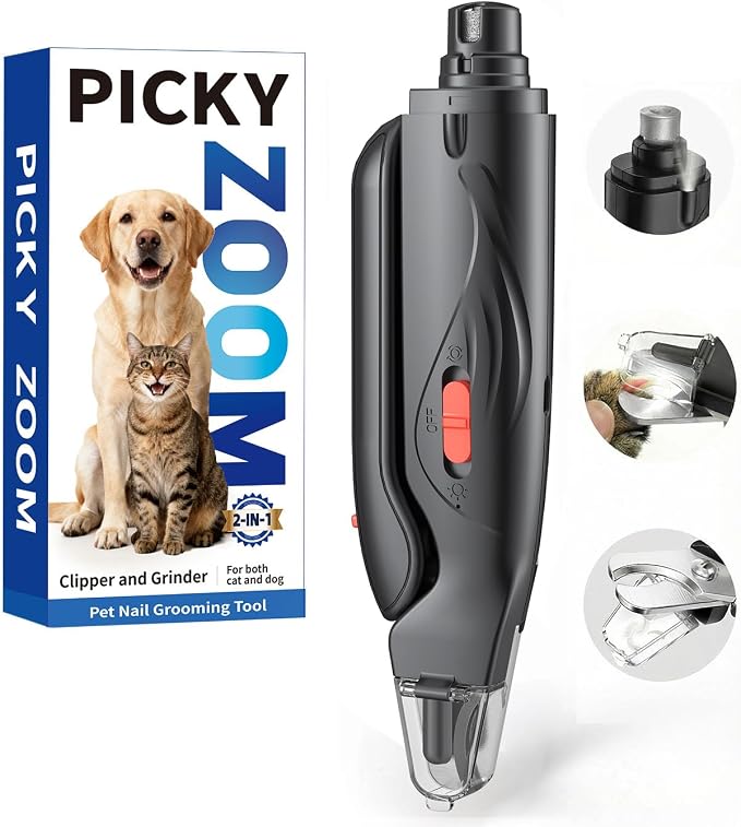 2-in-1 Dog & Cat Nail Clippers and Grinder with Light – Safety Guard to Avoid Overcutting, Sharp Blade, Painless Quiet Pet Nail Claw Trimmers, Professional Grooming Tool for Large Small Pets