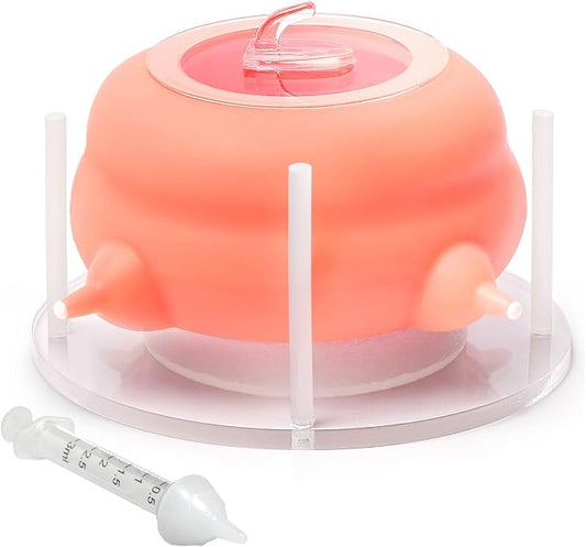 200ml Silicone Multi-Pet Milk Feeder with 4 Nipples(Pink) | Feeds 4 pets at once! Silicone, Stable base, Smooth milk flow. Leak-proof needles seal unused nipples. Includes syringe.