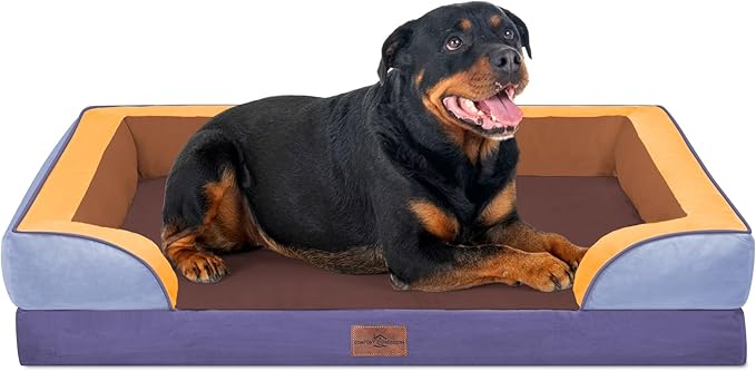 Comfort Expression Orthopedic Dog Bed for Extra Large Dogs 45x35 Inch, Waterproof Egg Crate Foam XL Pet Bed with Bolsters, Dog Couch with Washable Cover & Non-Slip Bottom, Honey Lavender