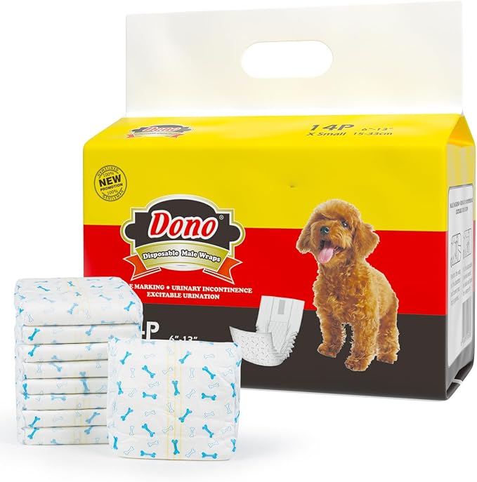 Dono Disposable Male Diapers for Small Dog, XS, 14 Count | Wetness Indicator, Super Absorbent, Leak Protection, Belly Bands for Male Dogs, Excitable Urination & Incontinence