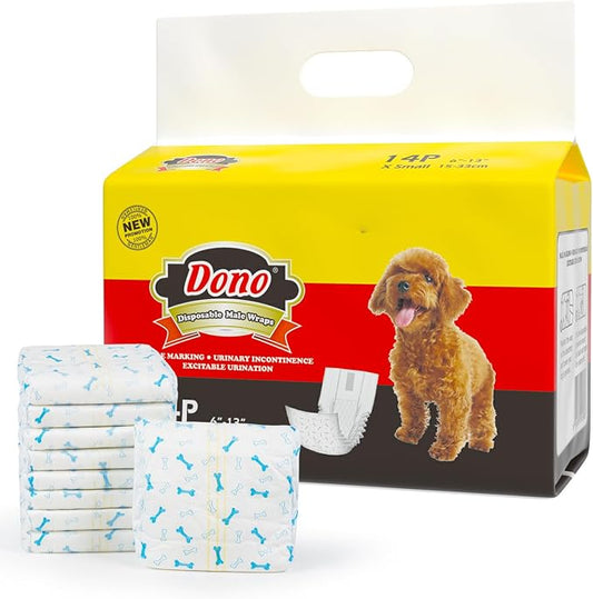 Dono Disposable Male Diapers for Small Dog, XS, 14 Count | Wetness Indicator, Super Absorbent, Leak Protection, Belly Bands for Male Dogs, Excitable Urination & Incontinence