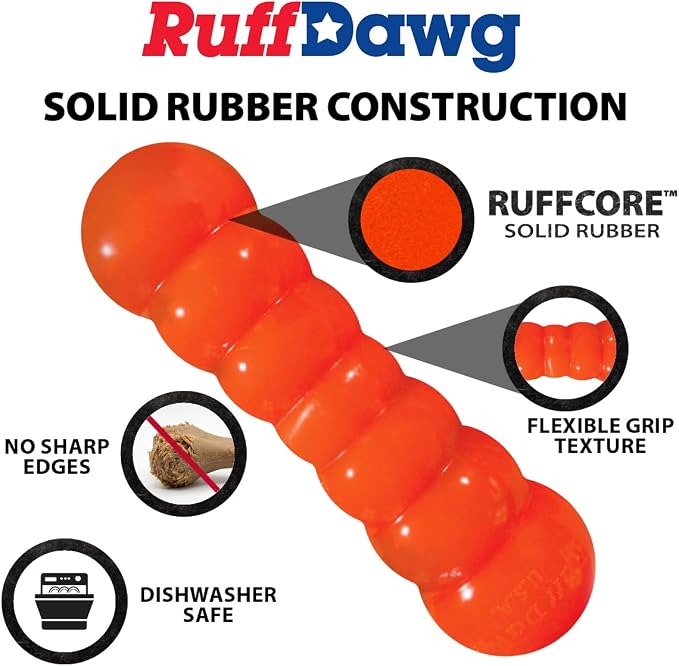 Ruff Dawg Indestructible Dawg-Buster XL - 1pc Color Varies – Heavy-Duty Solid Rubber Dog Chew Stick for Dogs Under 40 lbs – Floats & Bounces – Made in USA