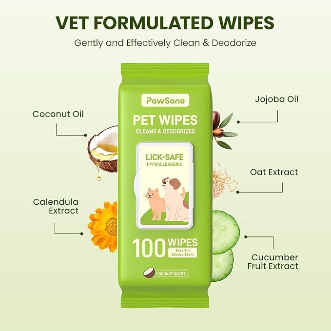 Hypoallergenic Pet Wipes for Dogs, Cats & Small Animals – Quick Clean & Deodorize Paws, Butt, Eyes, Face & Fur | Daily Grooming Wipes | Extra Large & Thick | Coconut Scented, 400 Count