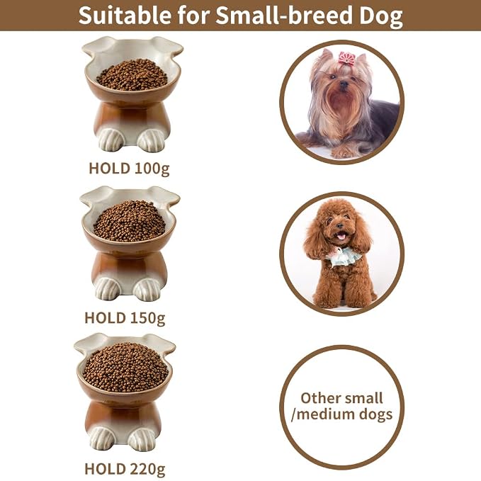 Nihow Elevated Ceramic Dog Bowls: 6.5 Inch Raised Dog Bowl for Food & Water - Food Safe Bowl for Medium/Small Size Dogs - Brown Puppy Bowls for Protecting Pet's Spine（1 PC）