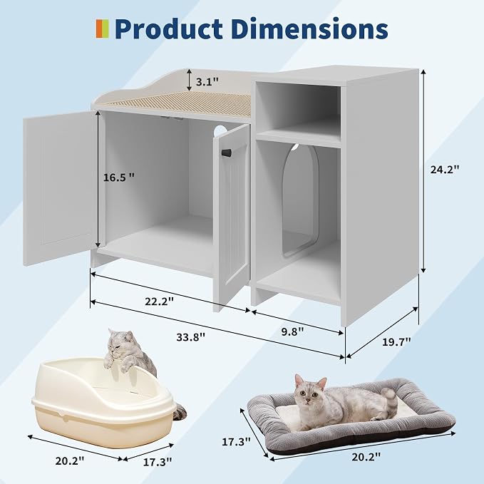 GarveeLife Cat Litter Box Enclosure Furniture, Hidden Litter Box Cabinet, Indoor Wooden Cat Washroom, Pet House, Dog Proof Hideaway Kitty Litter Box Enclosure, Side End Table with Storage, White