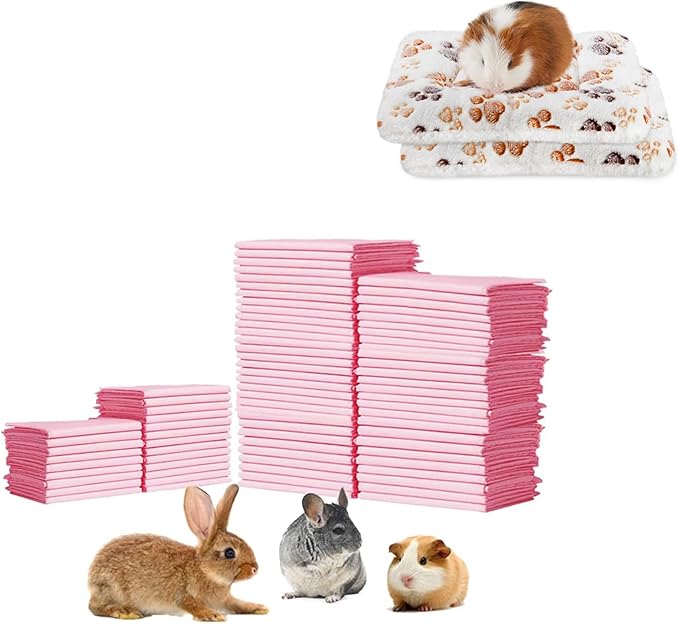 2 Pcs Guinea Pig Bed Mat Washable, Rabbit Winter Bed Pad for Indoor, Warm Small Animal Bed Mattres & Rabbit Pee Pads, Pet Toilet/ Potty Training Pads, Super Absorbent Guinea Pig Disposable Diaper