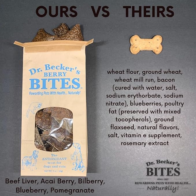 Dr. Becker's Berry Bites | Made from Acai Berry, Bilberry, Pomegranate, Blueberry | Grain Free Antioxidant Liver Training Treats for Dogs & Cats, 5 oz (Pack of 3)