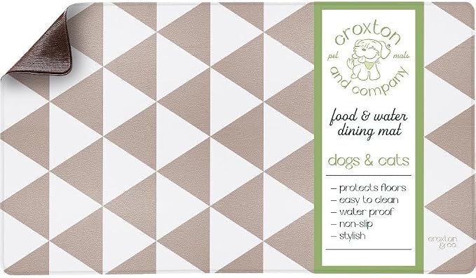 CROXTON & CO. Non-Slip Faux Leather Pet Feeding Mat for Dog Bowls | Large Bowl Mat for Food and Water | Durable, Easy-to-Clean Pet Food Mat for Floors | Size: 16.5"x28"