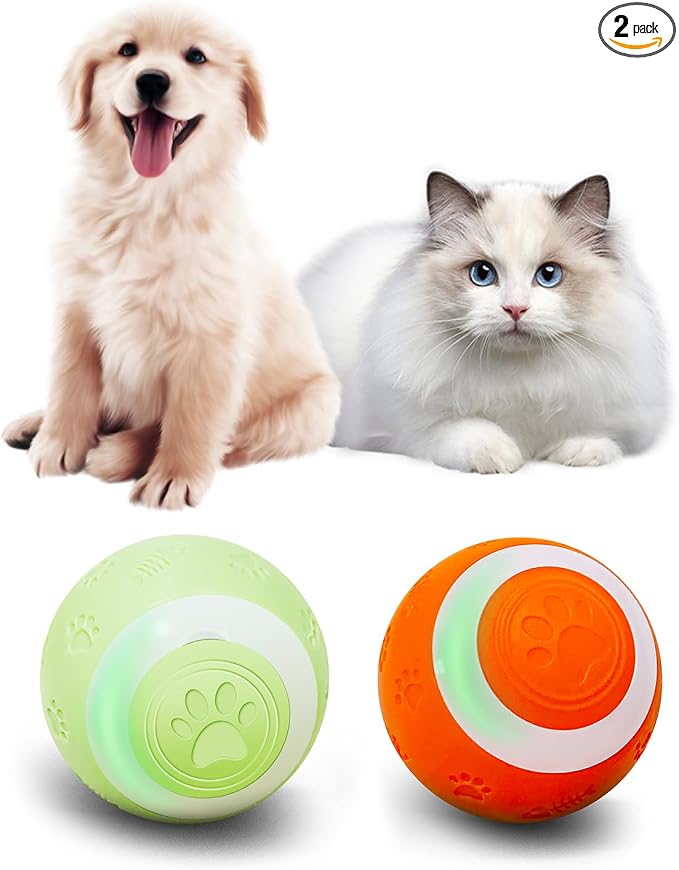 SEALON Electric Interactive Cat Toy Ball(2 Pack) Indoor Cat Play Ball, Suitable for Cats Over 6 Months for Exercise, Weight Loss, and Fun