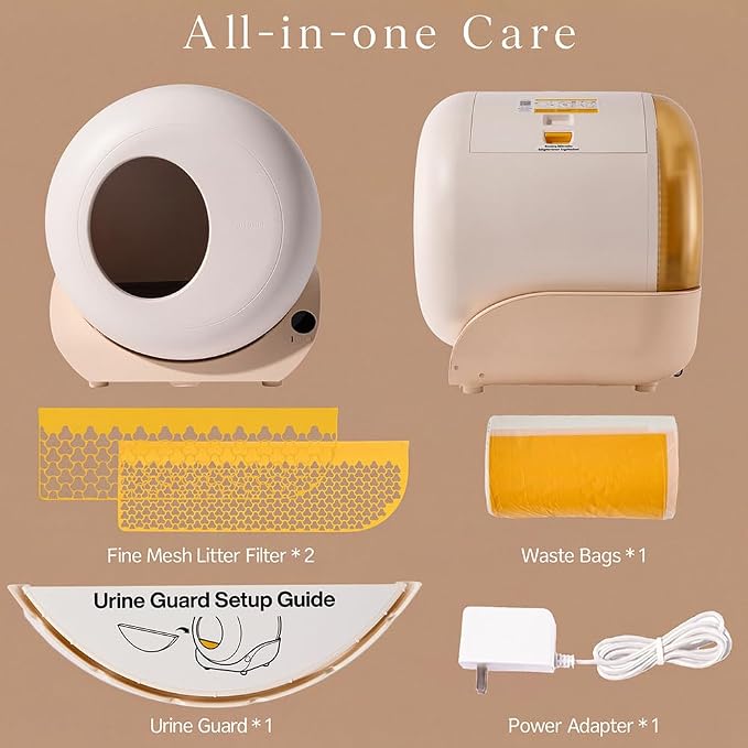 Furrytail Automatic Litter Box Self Cleaning, Kitty Litter Box, Smart Safety Sensors, Advanced Odor & Leak Control, Large Capacity for Multi Cat Homes, with App Control & 40 Trash Bags,Cream