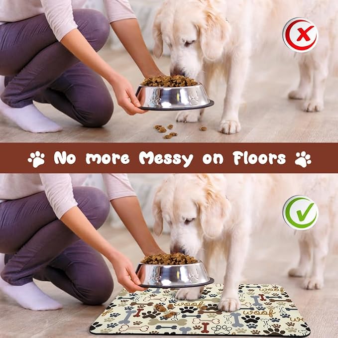 Dog Food Mats for Floors Waterproof, Pet Water Bowl Mats Pet Feeding Absorbent Placemats Beige 12 * 20 inch