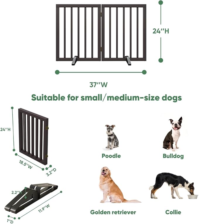 Dog Gates for Doorways, Freestanding Foldable Dog Gate Indoor, Pet Gates for Doorways Bedroom, Puppy Gate with Metal Support Feet, Room Divider 2 Panels (Brown)