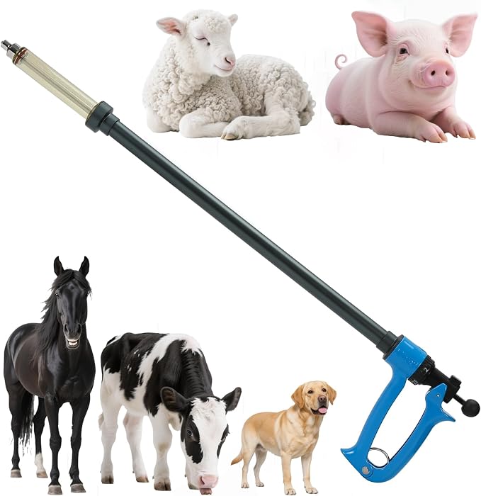 25ML Livestock Iong Shot Pole Syringe, Cattle Syringe Gun | with Luer Lock 5 Gears Adjustable Continuous Repeating Veterinary Vaccine Injector for Cattle, Horses, Sheep & Pigs