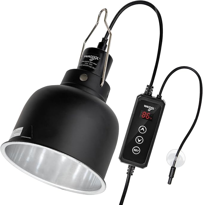 WACOOL TERRA Reptile Light Fixture with Dimming Thermostat, 5.5 Inch Deep Dome Reptile Heat Lamp Fixture with Temperature Controller