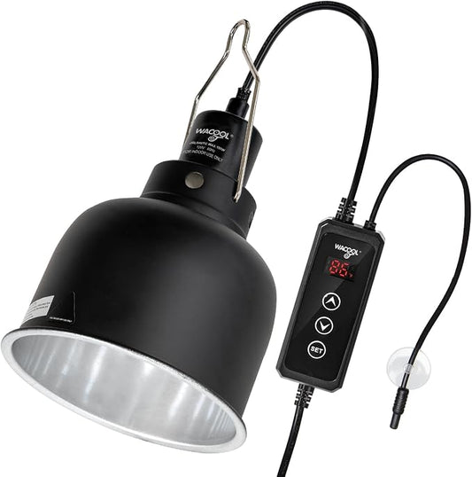 WACOOL TERRA Reptile Light Fixture with Dimming Thermostat, 5.5 Inch Deep Dome Reptile Heat Lamp Fixture with Temperature Controller