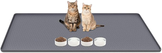 Cat Food Mat, 51" x 26" Large Silicone Mat Cat Feeding Mat with Raised Edge Non-Slip Pet Feeding Mat for Food and Water Bowl, Easy to Clean, Floor Protection (Gray)