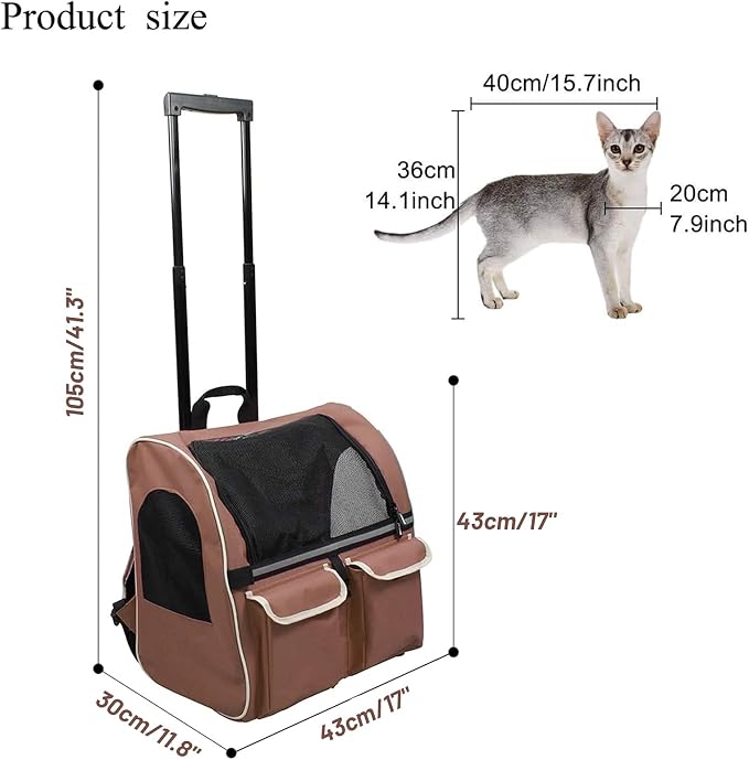 Pet Rolling Carrier Backpack with Wheels, Portable Cat Dog Travel Trolley Bag Carrier Case Luggage Box Backpack for Outdoor Indoor Use for Small Dogs/Cats