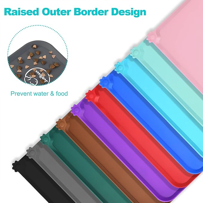 Silicone Waterproof Dog Cat Pet Feeding Mats, Non Slip, Easy Clean Pet Dog Cat Bowl Mats Placemat (24" x 16") Grey