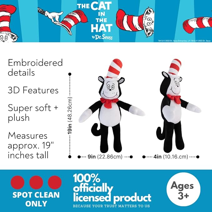 Dr Seuss Cat in The Hat Kids Bedding Super Soft Plush Cuddle Pillow Buddy, (Officially Licensed Product) By Franco