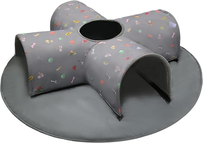 4-Way Indoor Cat Tunnel Bed with Top Peek Hole, 2-in-1 Collapsible Hideout with Removable Washable Mat, Interactive Play Tunnel for Cats, Kittens, Rabbits, Ferrets & Small Pets