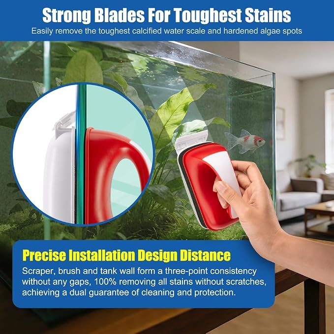 Small Aquarium Cleaning Tool Fish Tank Strong Magnetic Algae Scraper Glass Cleaner Floating Scrubber Brush with 2 Detachable Scrapers for Cleaning Debris and Algae (Size L)