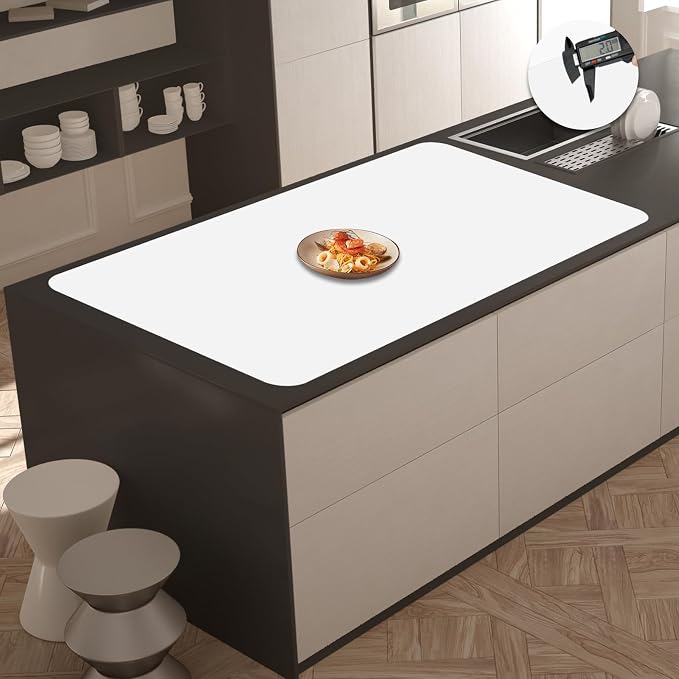 2MM Extra Thick Silicone Mats for Kitchen Counter, 35.4"x23.6" Kitchen Island Largest Heat-Resistant Baking Mat, Thicker Non-Slip Desk Protect Mat, Multipurpose Countertop Protector, Semitransparent