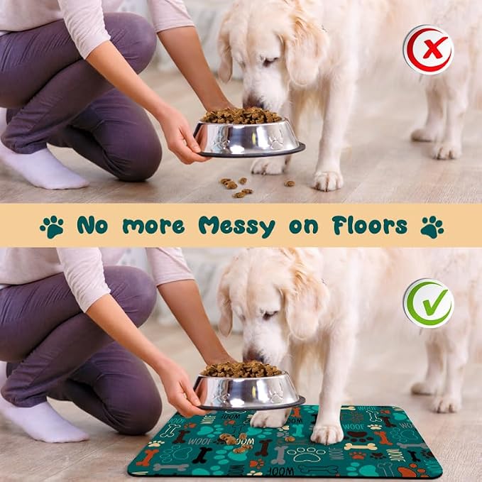 Dog Food Mats for Floors Waterproof, Pet Water Bowl Mats Pet Feeding Absorbent Placemats Green 17 * 30 inch