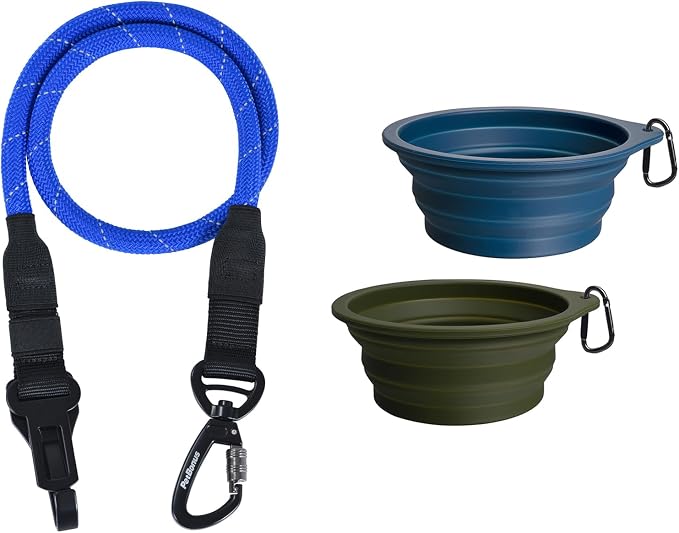 PetBonus Dog Seat Belt for Car and 2-Pack Silicone Collapsible Dog Bowls