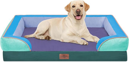 Comfort Expression Orthopedic Dog Bed for Extra Large Dogs 42x30 Inch, Waterproof Egg Crate Foam XL Pet Bed with Bolsters, Dog Couch with Washable Cover & Non-Slip Bottom, Violet Tide