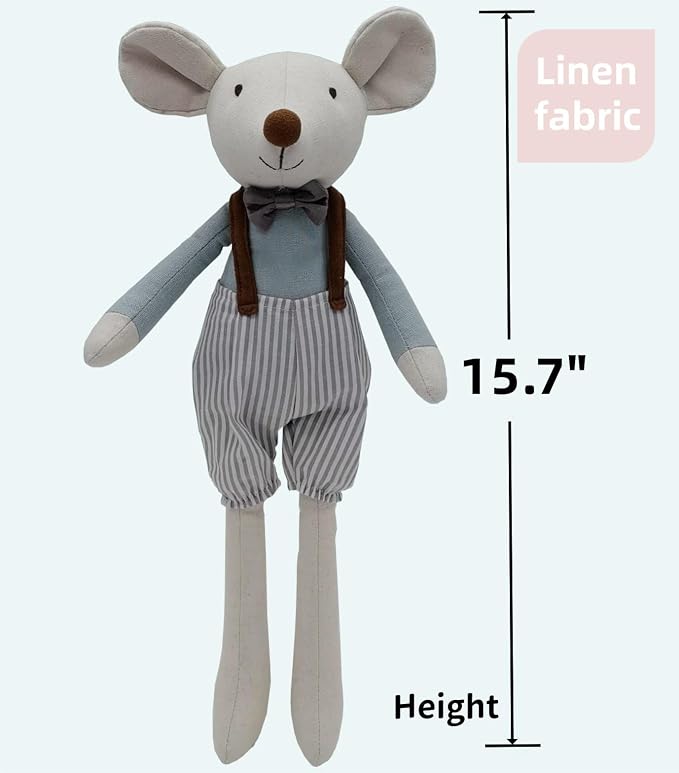 Prince Mouse Stuffed Animals,15.7" Tall Rat Plushies with Backpack Pants,Cute Stuffed Animal for Girls As Birthday, Easter