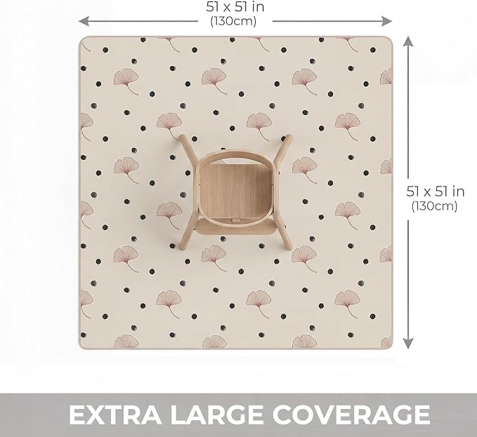 Baby Splat Mat for Under High Chair, 51"x51" Waterproof Non-Slip Floor Mat | Reusable Polyester Surface, Easy Daily Cleanup for Crumbs and Spills, Machine Washable for Deeper Cleaning