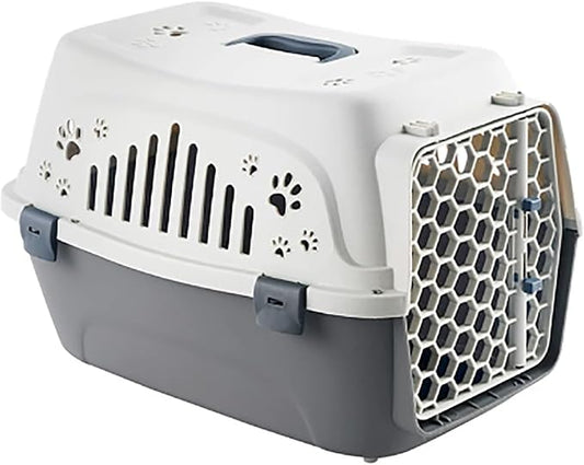 Plastic Cat Cage, Puppy Car Carrier with Door Locks and Handle, Portable Cat Travel Crate for Vet Visits Long Distance Trips(White)