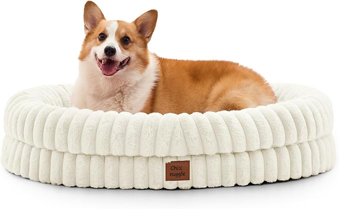 ChiXnuggle Orthopedic Dog Bed for Large Dogs, Waterproof Faux Rabbit Fur Dog Couch with Egg Crate Foam Support and Washable Removable Cover, Bolster Pet Sofa with Non-Slip Bottom, 35x28x7, Cream