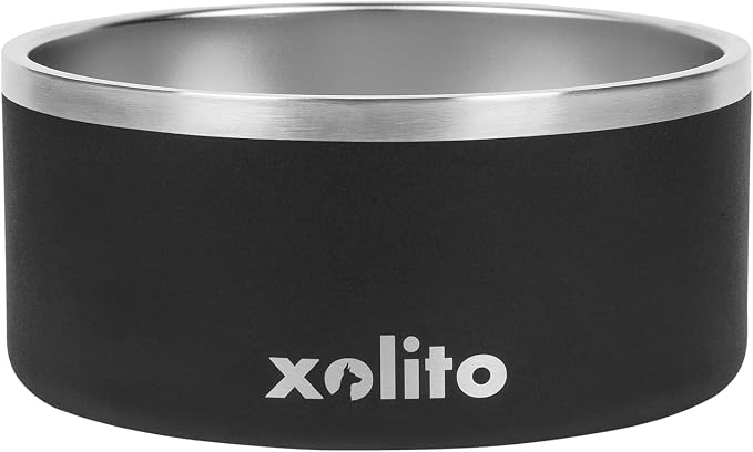 Xolito Pets Stainless Steel Dog Bowl 64 oz - Non-Slip Insulated Water Bowl for Large Dogs - Heavy Duty Double Wall Metal Feeder for Food & Water, Dishwasher Safe (Black)