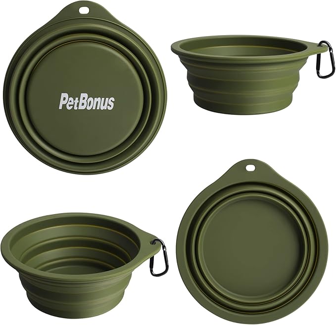 PetBonus Dog Seat Belt for Car and 2-Pack Silicone Collapsible Dog Bowls