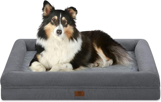 Medium Orthopedic Dog Beds, Large Waterproof Dog Bed with Removable Cover, 4-Sides Bolster Support Pet Soft Sofa, Washable Pet Beds for Large Dogs, Dark Grey