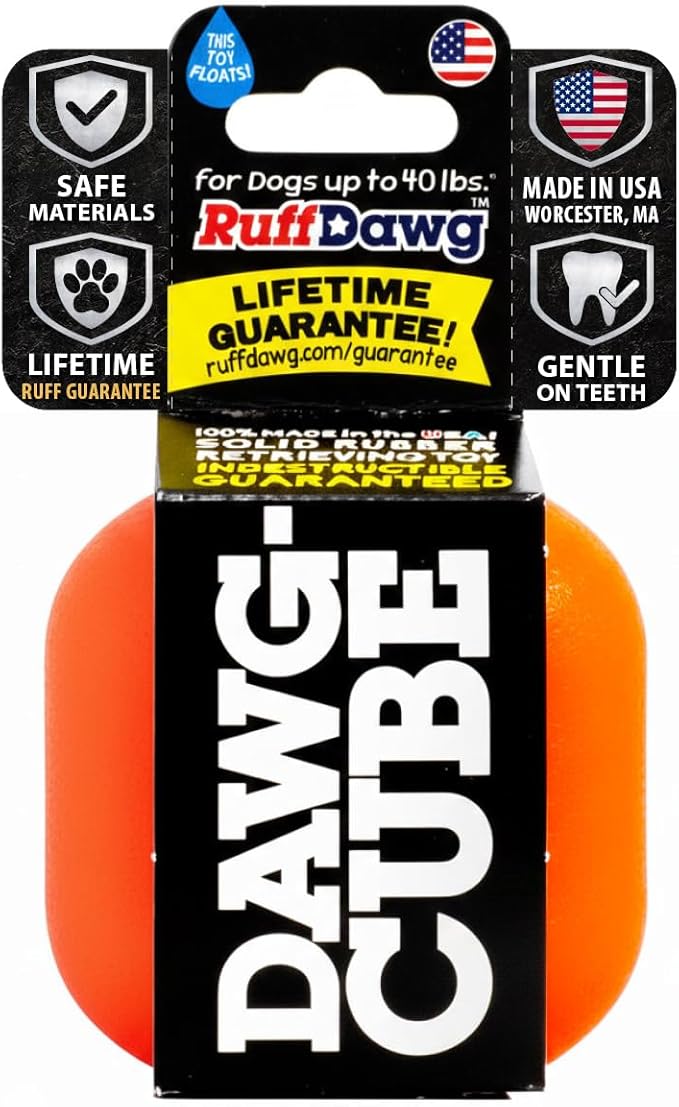 Ruff Dawg Cube Medium 2.5 Indestructible Dog Toy, Orange – Heavy-Duty Rubber Fetch & Chew Toy for Aggressive Chewers – Erratic Bounce, Floats, BPA & Latex Free – Made in USA