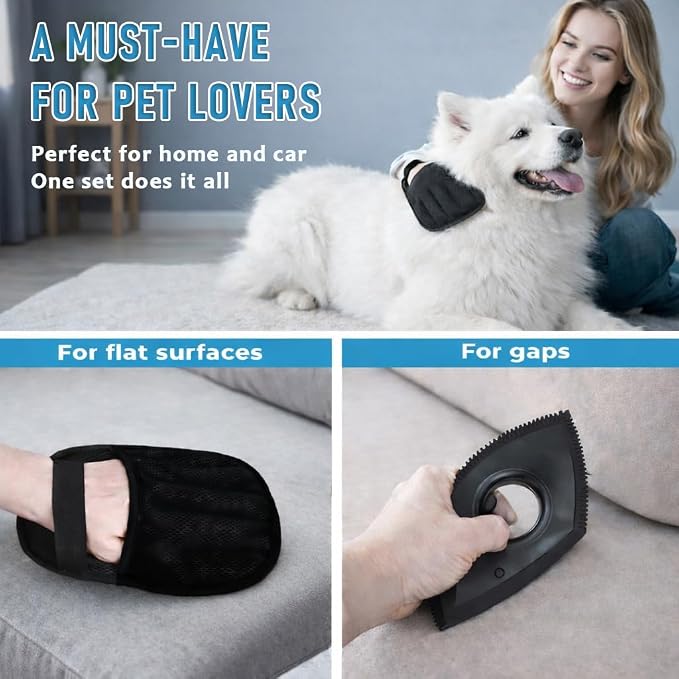 Magic Brush Pet Hair Removal & Mini Remover Tool – Newly Upgraded Reusable Electrostatic Pet Hair Remover Glove for Clothing, Couch, Bed, Carpet & Car Seat (2pcs-Black)