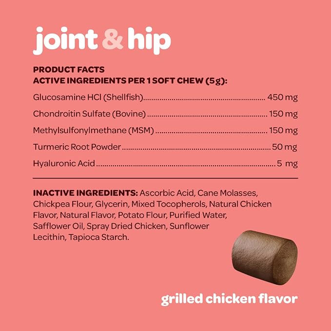 Hip and Joint Chews for Dogs | Dog Glucosamine Chews for Comfort & Mobility with Chondroitin MSM & Turmeric | Dog Joint Supplement for All Ages & Sizes | NASC Certified & Made in the USA | 60 Chews