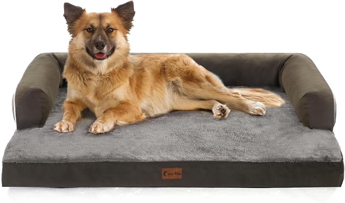 Orthopedic Dog Beds for Large Medium Sized Dogs, Waterproof Egg Crate Foam Large Dog Couch Beds with Comfy Bolster 36x27Inch, Washable Pet Beds with Removable Cover, Dark Green