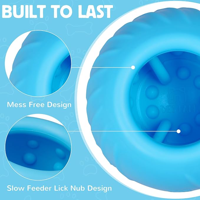 Long-Lasting Dog Lick Toy, Wobbly Dog Enrichment Lick Bowl to Keep Dogs Busy, Interactive Stuffable Dog Treat Feeder for Boredom, Silicone Treat Dispensing Chew Toy(Light Blue,L)