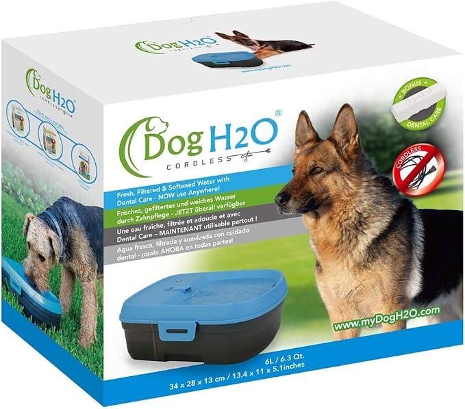 DH025 Cordless Battery Operated Pet Water Fountain, Cool Blue/Translucent Black